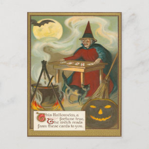 Cartão Postal Tarot de Bruxa Morcego Lua Cheia Gato Preto