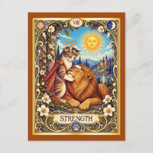 Cartão Postal Tarot do Gato Força - Coragem e Compassividade