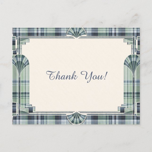 Cartão Postal Tartan Art Déco Obrigada (Frente)