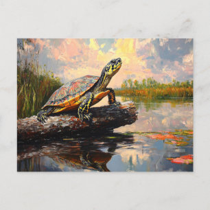 Cartão Postal Tartaruga-branca numa pintura de Everglades de Log