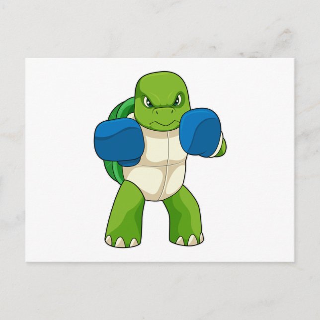 Cartão Postal Tartaruga como Boxeador com luvas de boxe (Frente)