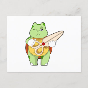 Cartão Postal Tartaruga como Cabeleireiro com Tesoura