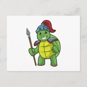 Cartão Postal Tartaruga como Guerreiro com Lança & Capacete