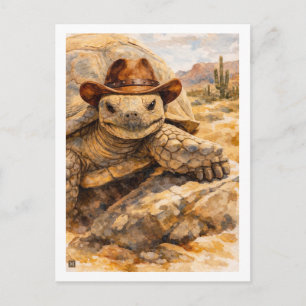 Cartão Postal Tartaruga Cowboy em aquarela no deserto
