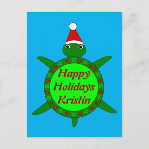 Cartão Postal Tartaruga de Natal Fofa com Concha Floral