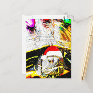 Cartão Postal Tartaruga de Natal Fofo Doce