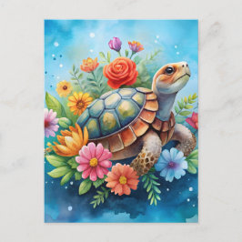 Cartão Postal Tartaruga Floral