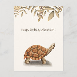 Cartão Postal Tartaruga Fofa Marrom Aniversário Personalizado