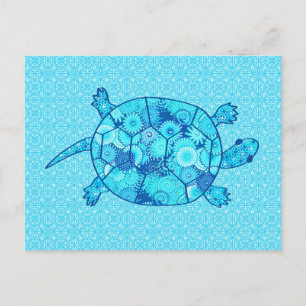 Cartão Postal Tartaruga-frágil-espiral - cobalto e azul-turquesa