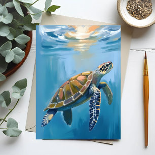 Cartão Postal Tartaruga Marinha Animal Oceano Aquarela