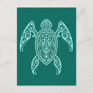 Cartão Postal Tartaruga Marinha Azul Teal Intricada