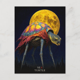 Cartão Postal Tartaruga Marinha Cape gótico Surrealista Curto