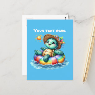 Cartão Postal Tartaruga marinha de praia personalizável fofa