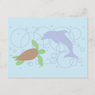Cartão Postal Tartaruga marinha e golfinho