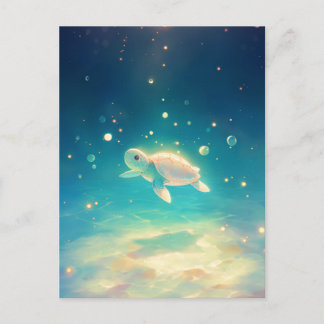 Cartão Postal Tartaruga Marinha Luminosa Brilhante Subaquática