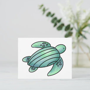 Cartão Postal tartaruga marinha pintada aquarela desenho animado