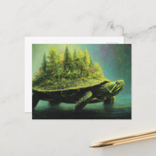 Cartão Postal Tartaruga Surreal com Floresta em Shell