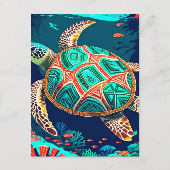 Cartão Postal Tartaruga Tribal (Frente)