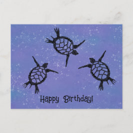 Cartão Postal Tartarugas Marinhas Nadando Feliz Aniversário