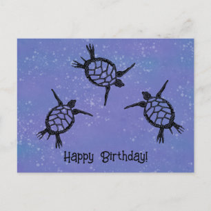 Cartão Postal Tartarugas Marinhas Nadando Feliz Aniversário