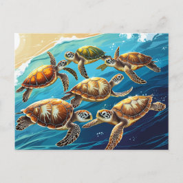 Cartão Postal Tartarugas Marítimas Jogando No Oceano