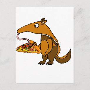 Cartão Postal Tatu-bola engraçado comendo Pizza Cartoon