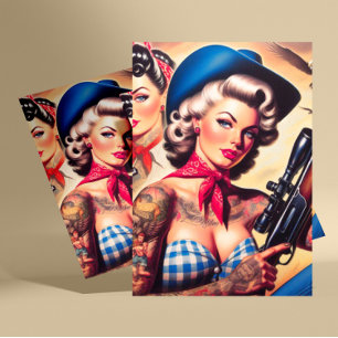 Cartão Postal Tatuada Cowgirl Pin-up