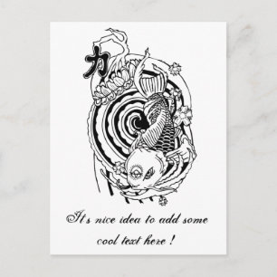 Cartão Postal Tatuagem de peixe Koi preto e branco oriental lega