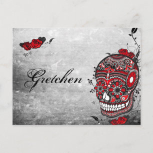 Cartão Postal Tatuagem Estilo Muerte Skull e Flourish Name Card