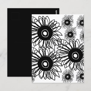 Cartão Postal Tatuagem Girassol Floral Preto Branco Tatuagem Flo
