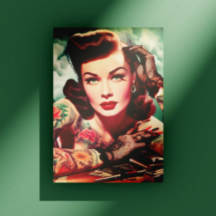 Cartão Postal Tatuagem retrô Pin-up