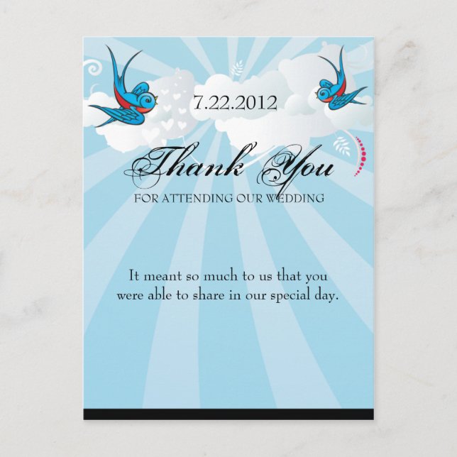 Cartão Postal Tatuagem Swallow e Scroll Urban Obrigado. (Frente)