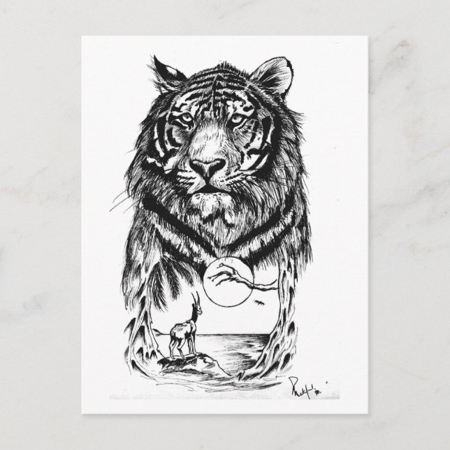 Cartão Postal Tatuagem Tiger Art (Frente)