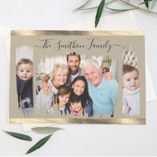 Cartão Postal Taupe Moderno Elegante e Dourado Adicionam sua fam
