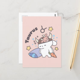 Cartão Postal Taurus Zodiac Dreamer - Cute Sleepy Bunny