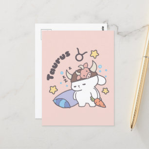 Cartão Postal Taurus Zodiac Dreamer - Cute Sleepy Bunny