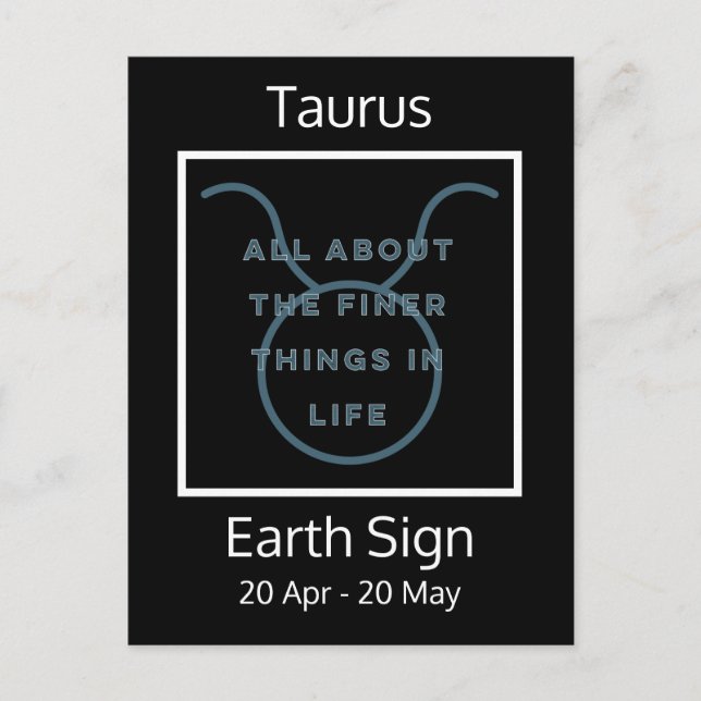 Cartão Postal Taurus Zodiac - Sinal de citação em azul e branco (Frente)