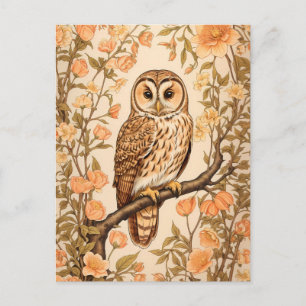 Cartão Postal Tawny Owl Peach Blossoms William Morris Inspirado