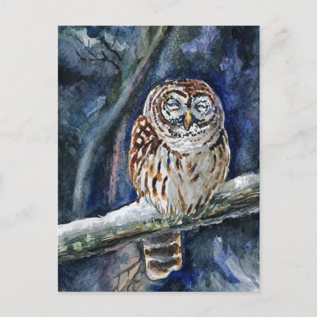 Cartão Postal Tawny Owl - pintura aquosa (Frente)