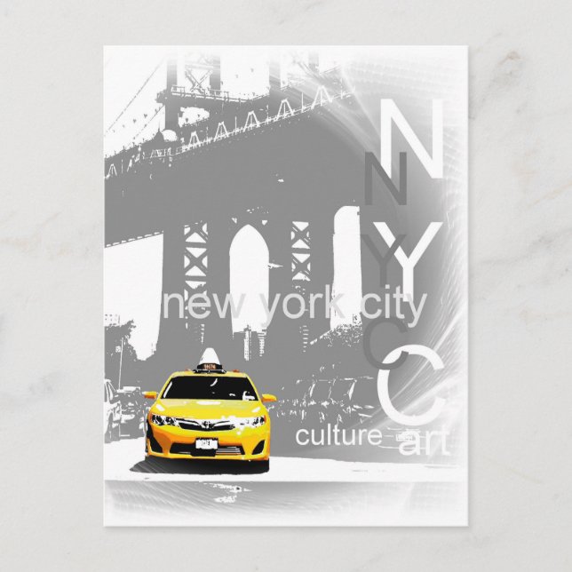 Cartão Postal Táxi Amarelo de Nyc Ponte de Brooklyn Cidade de No (Frente)