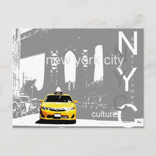 Cartão Postal Táxi Amarelo Ponte Brooklyn Cidade de Nova York (Frente)