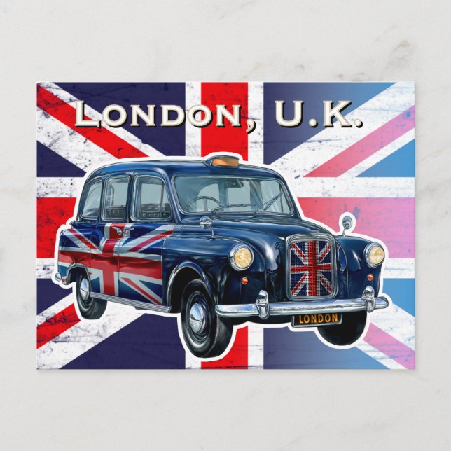 Cartão Postal Táxi Preto Vintage de Londres (Frente)