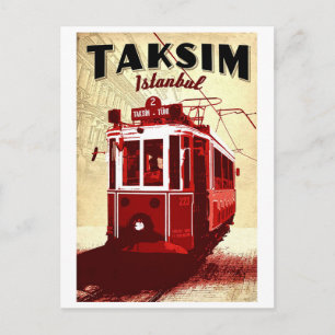 Cartão Postal Taxim, elétrico vermelho, Istambul, Turquia, viag