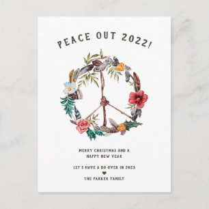 Cartão Postal Tchau 2022 Coroa de Ano Novo Boho Floral