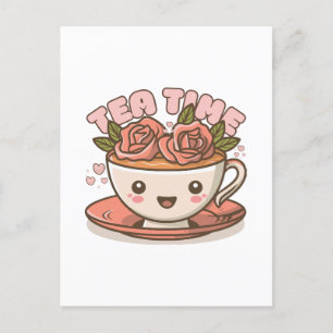 Cartão Postal Tea Time Rosa Tea Kawaii