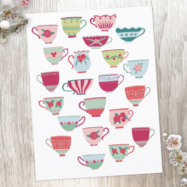 Cartão Postal Teacup Cute (Modern vintage china tea cup postcard)