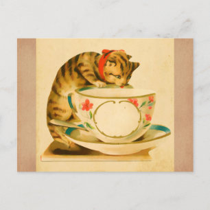 Cartão Postal Teacup de Gato de Vintagem Cega