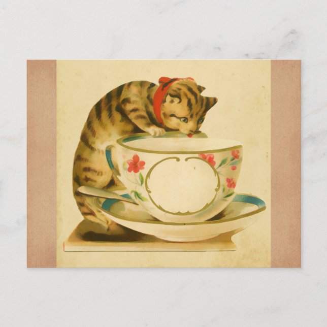 Cartão Postal Teacup de Gato de Vintagem Cega (Frente)