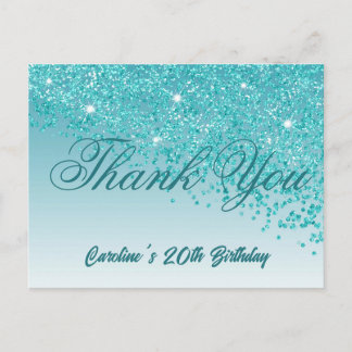 Cartão Postal Teal Blue Glitter, 20 Aniversário Obrigado