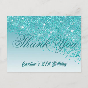 Cartão Postal Teal Blue Glitter, aniversário de 21 anos Obrigado